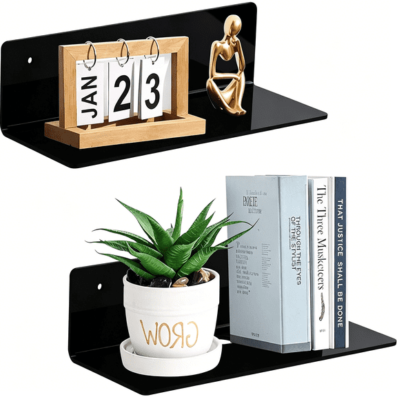ACDANC 9 Inch Acrylic Floating Shelf No Drill Adhesive Wall Shelf Set of 2 for Funko Pop Storage,Floating Shelves Damage-Free Expand Wall Space for Living Room,Bathroom,Gaming Room,Office