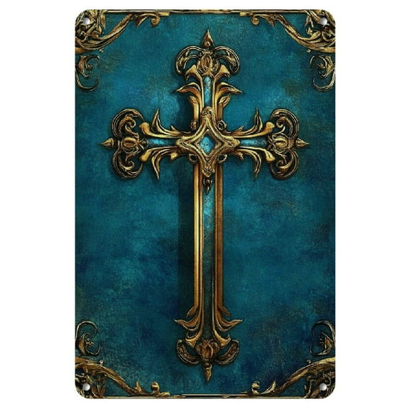 Vintage Cross Theme Iron Metal Sign - 8x12 Inch Decorative Flat Plaque for Home & Office Wall Decor, Multipurpose Weather-Resistant Wall Hanging, Easy Installation, Ideal Gift for Halloween