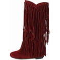 thumbnail image 5 of Women's Fringe Western Boots Ladies Fashion Hidden Heel Knee-high Boots Casual Round Toe Platform Tassel Boots, 5 of 6