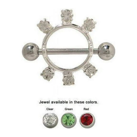 Nipple Shield Straight Piercing Barbell with CZ Jewels - 3 Colors Available
