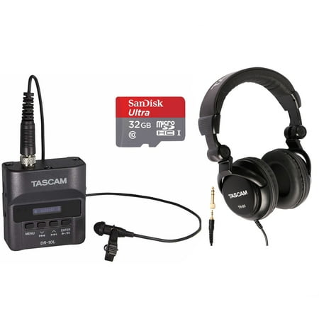 Tascam DR-10L Digital Recorder with Tascam TH-03 Headphones and 32GB SD Card
