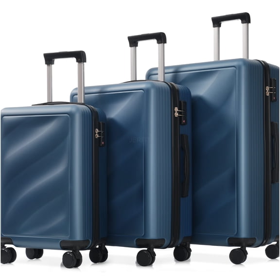 JERFIT 3-Piece Dark Blue ABS Hardside Luggage Set with Spinner Wheels, TSA Lock, Lightweight Suitcase for Travel (20/24/28 Inch)