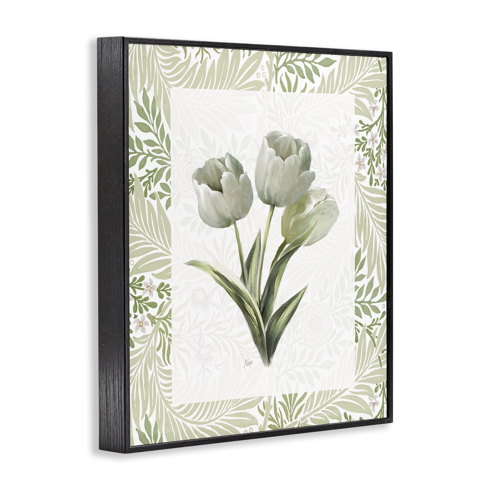 Stupell Industries Pale Green Tulip Trio Black Framed Giclee Art, design by Nan