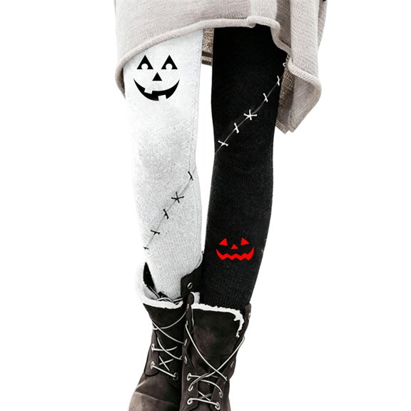 Halloween Leggings for Women High Waisted Soft Yoga Pants Stretchy Leggings Pumpkin Face Printed Tights Black S