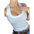 thumbnail image 3 of Women'S Ribbed Tank Tops Knit Halter Neck Sleeveless Fitted Summer Slim Basic Tee Shirts White M, 3 of 8