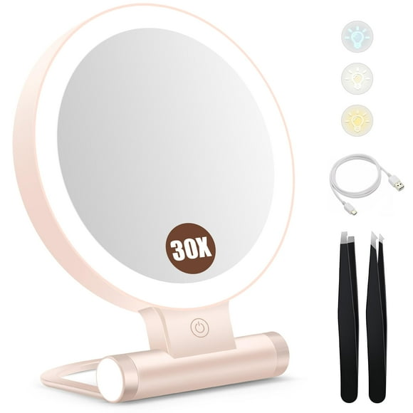 Espejo de aumento B Beauty Planet 30X con luz y batería de 2000mAh, rosa