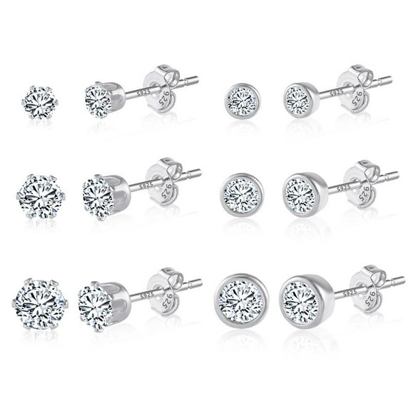 Alexcraft 6 Pairs Stud Earrings Set for Sensitive Ears, 14K Gold/Silver Plated Hypoallergenic Square Round Cubic Zirconia Earrings for Women Men Jewelry Gift