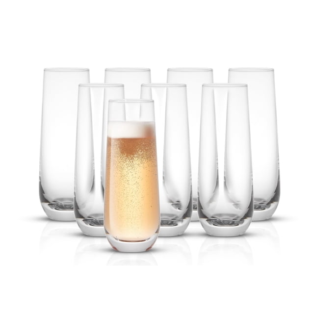 JoyJolt Milo - Juego de 8 copas de champaña sin tallo Copa de vino Prosecco de 9.5 onzas, copas de Mimosa, juego de vasos de cóctel, vidrio de alta bola de agua, vidrio de bar