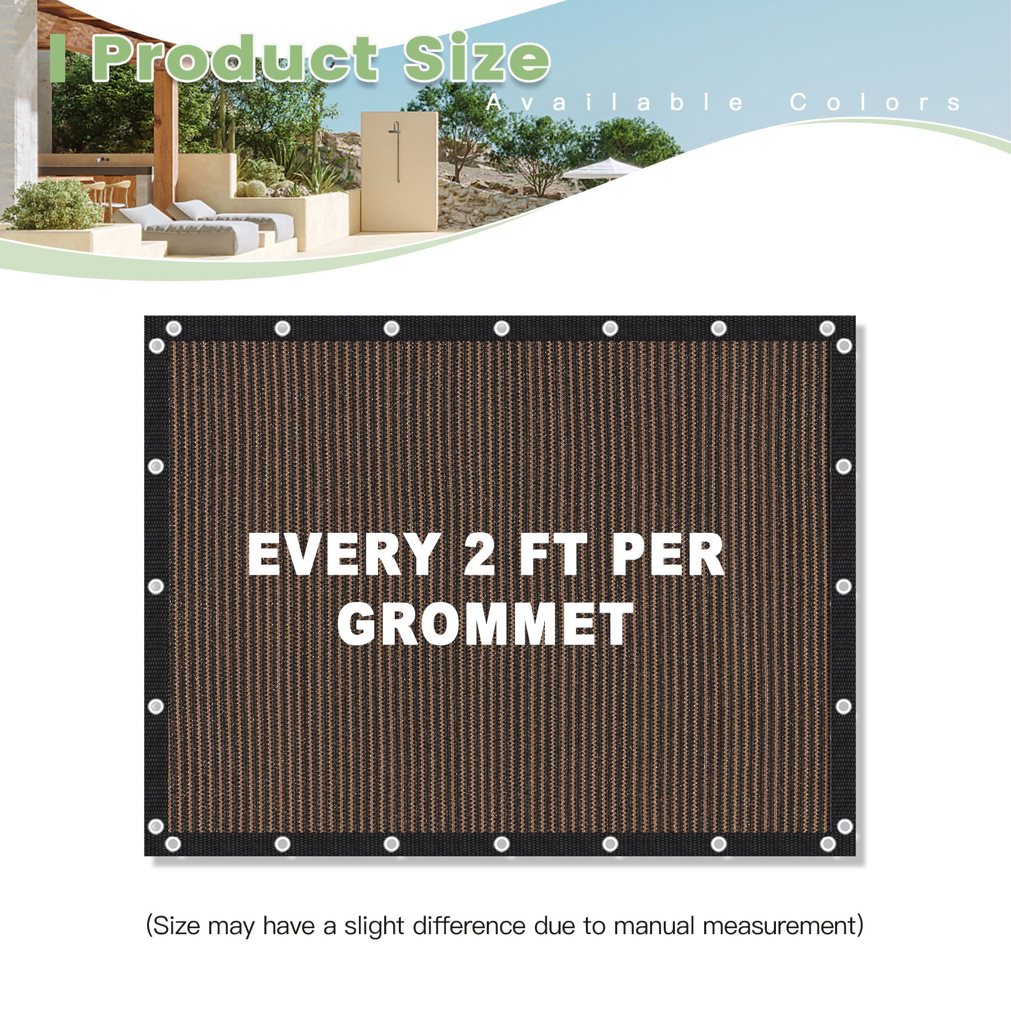 DIFY 90% Sun Shade Cloth with Every 2 FT Grommets 6' x 8', Mocha