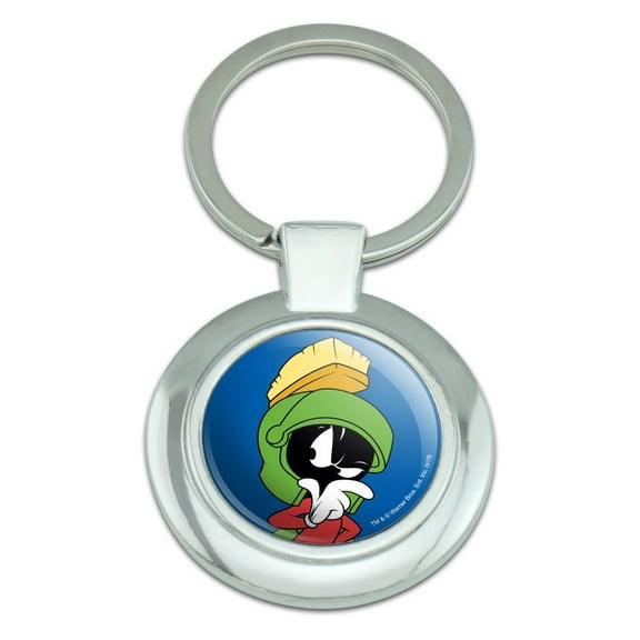 Looney Tunes Marvin The Martian Keychain Classy Round Chrome Plated Metal