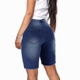 thumbnail image 4 of Gubotare Women's Ripped Denim Destroyed Mid Rise Stretchy Bermuda Shorts Jeans (Dark Blue,Size L), 4 of 9