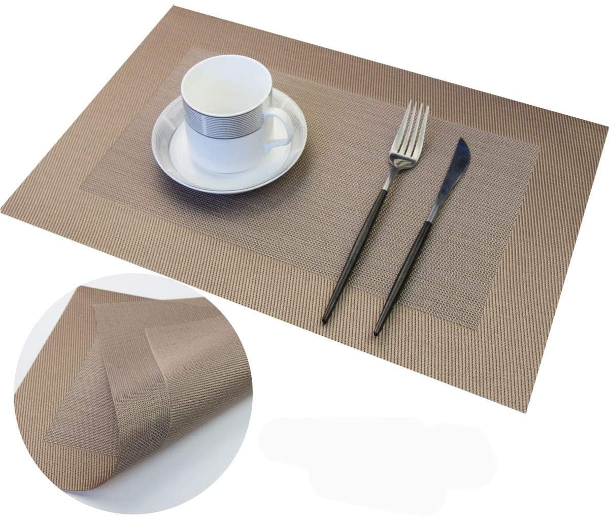Placemats Vinyl Washable Table Mats Elegant Non-Slip Placemats for Dinner Table Set of 4 (Champagne)