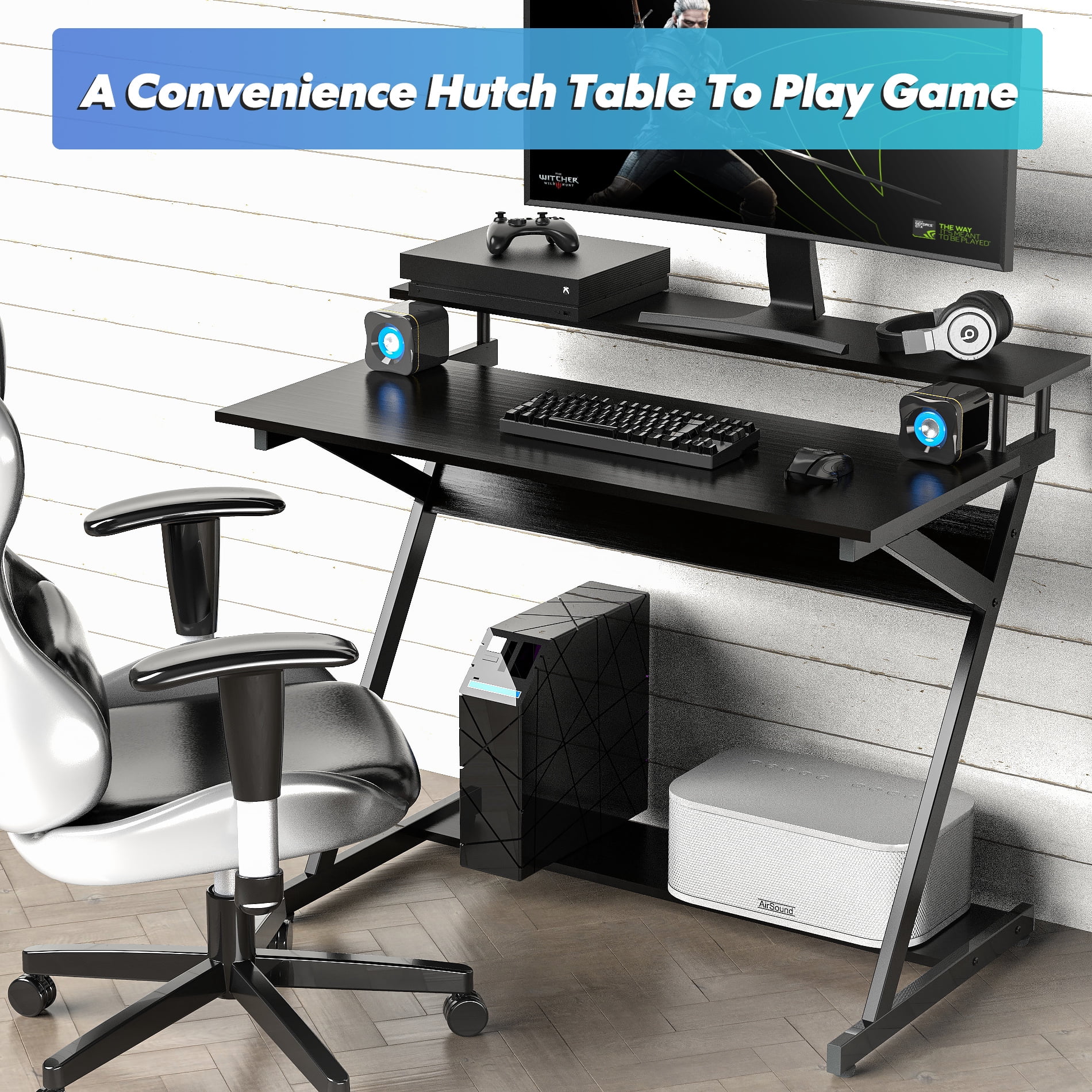 FITUEYES 39.4" Computer Desk with 2-Monitor Shelf & Office Storage Shelves, Black