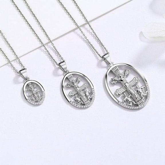 Jewelry 925 sterling silver oval cross pendant diamond necklace female accessories