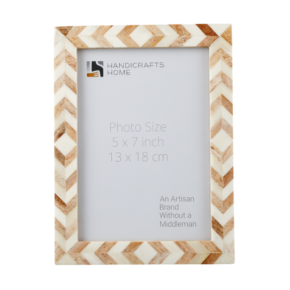 Handicrafts Home Chevron Pattern Inspired 5 x 7 Picture Frames Chic Boho Wall Dcoration Photo Frame, Brown White