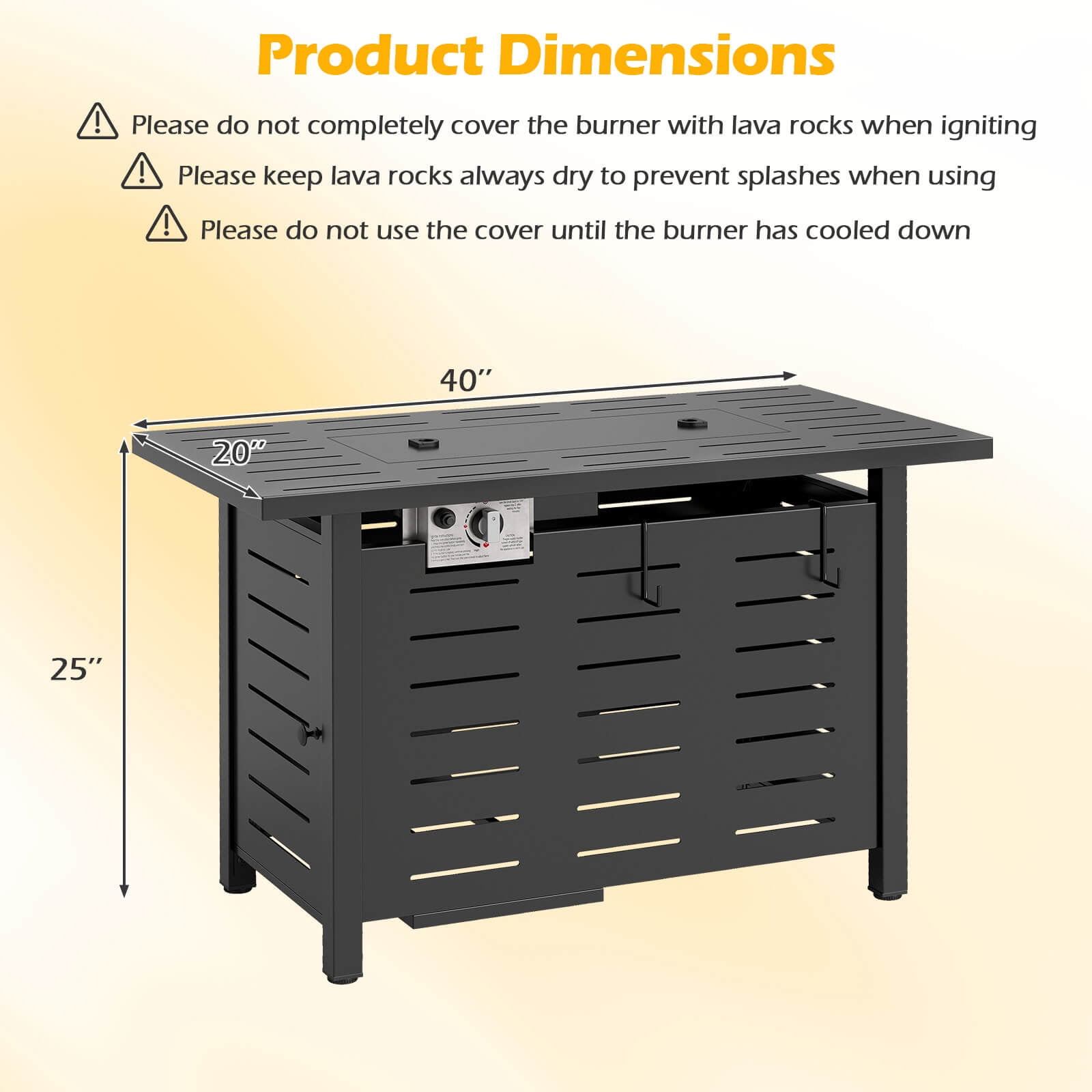 Costway 40-Inch Outdoor Propane Fire Pit with Lava Rocks Removable Lid & Protective Cover Black