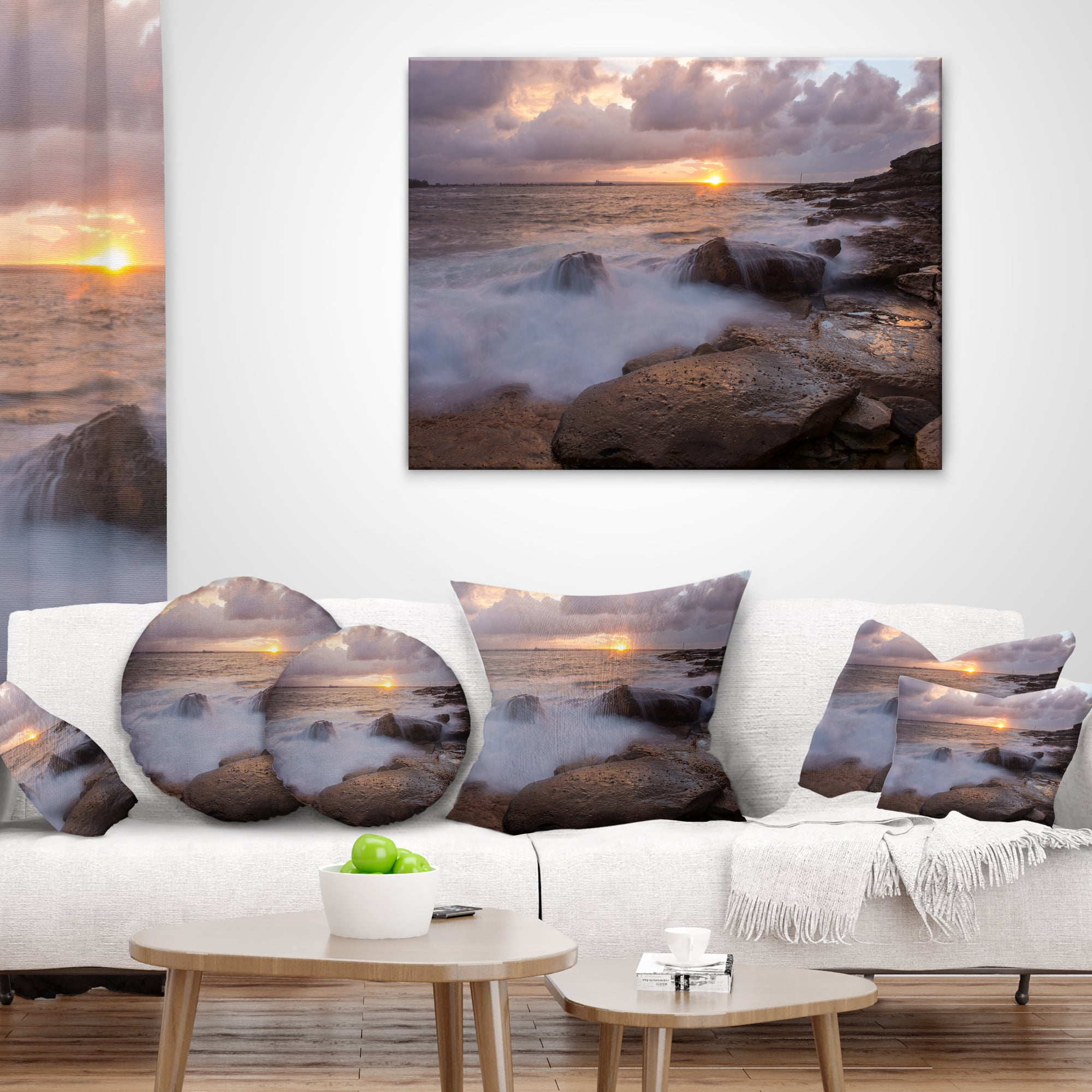 Designart Waves Hitting Rocks in Australia Coastline - Seashore Throw Pillow - 16x16