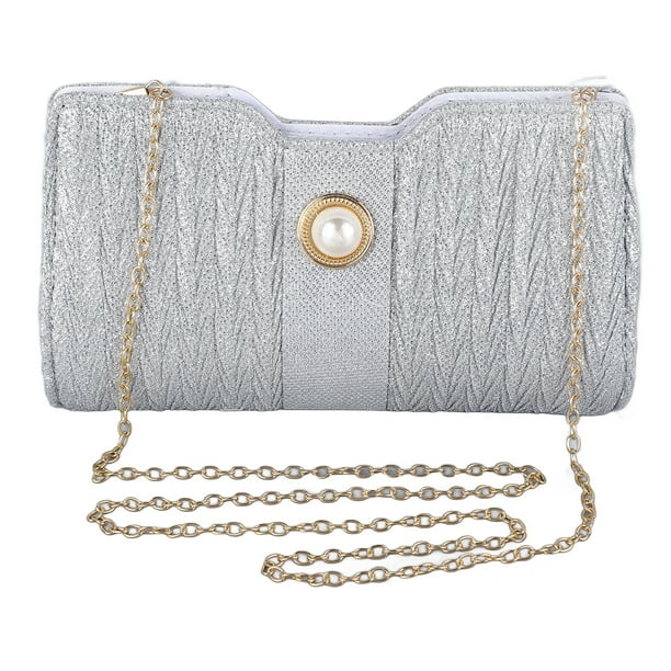 Bolso de mano elegante Nikou con decoración de perlas de imitación color plateado talla única