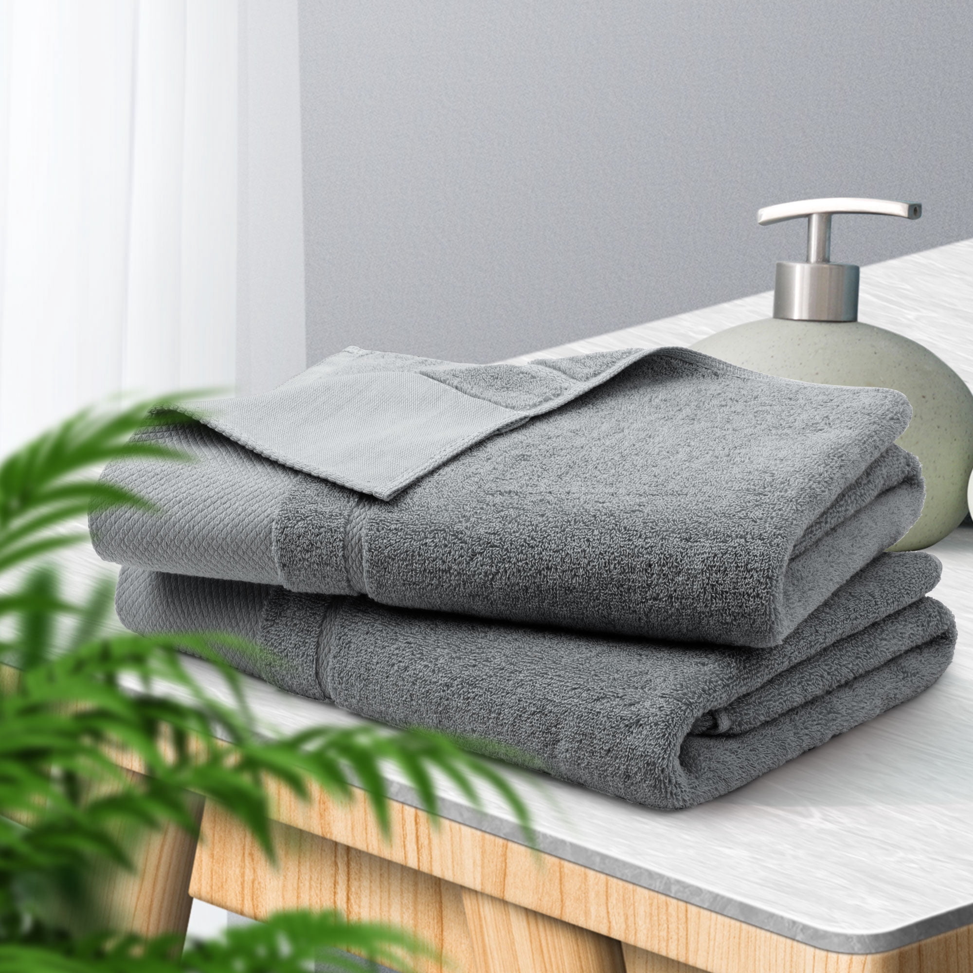 Unique Bargains Bath Towel Set 27" x 54" Soft 100% Combed Cotton 600 GSM Luxury Towels 2 Gray