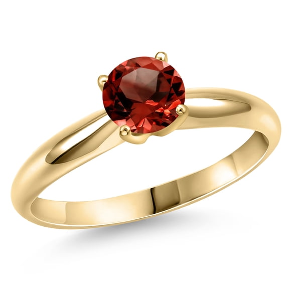 Gem Stone King 14K Yellow Gold Red Garnet Engagement Ring for Women | 1.20 Cttw | Round 6.5MM | Gemstone January Birthstone | Size 7