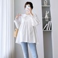 thumbnail image 4 of New Pregnant Women Blouse Cotton Long Sleeves Loose Big Belly Maternity Women Blouse (Blue,XL), 4 of 7