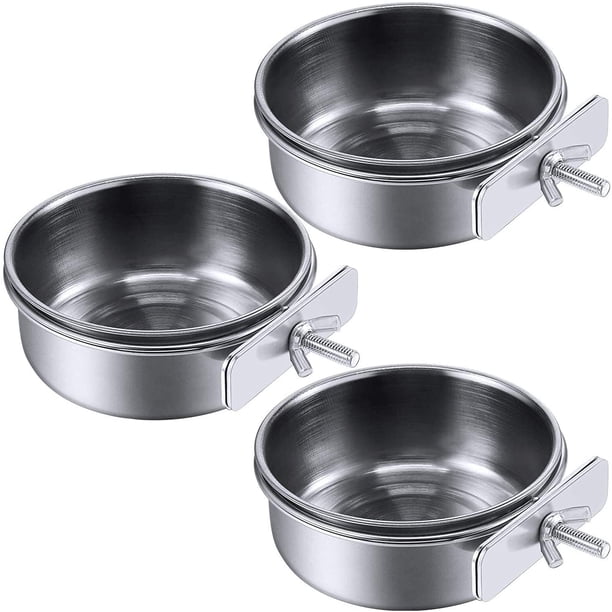 Juego de 3 comederos para loros de acero inoxidable, con soporte de abrazadera para comedero para pájaros