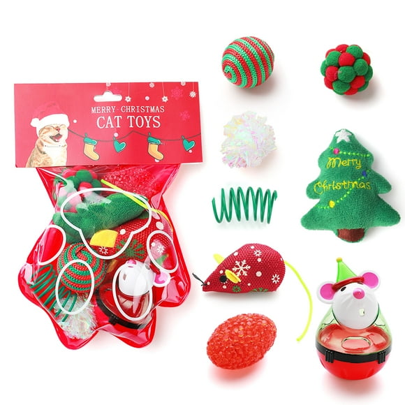 8PCS Cat Toy Set Funny Cat Food Ball Cat Toy Mice Pet Chew Toy for Christmas