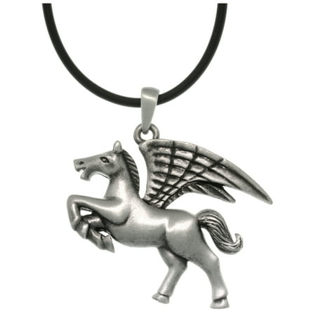 - Jewelry Trends Pewter Winged Pegasus Horse Pendant on Black Cord Necklace