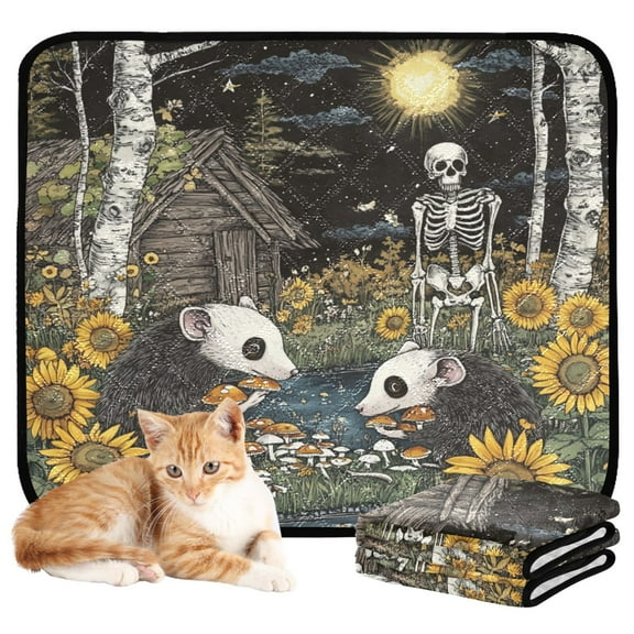 Qxltty Opossum Mushroom Cat litter Pads Pet Set of 3 Diaper Mats Center Anti-leakage Layer Absorbent Soft and Comfortable