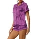 thumbnail image 4 of Conjunto de pijama de satén para mujer INSPIRE CHIC, camisa de botón de manga corta con pantalones cortos, 2 piezas, ropa de descanso, pijama, color púrpura, 4 of 6