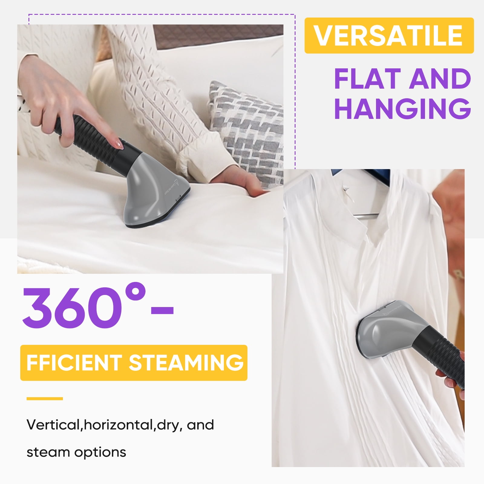 CONCETTA Vertical Steam Iron with Roller, 1.7 Liter Tank, 1 Hour of Continuous Steam, Adjustable Storage Lever, 4-Speed Control, Black
