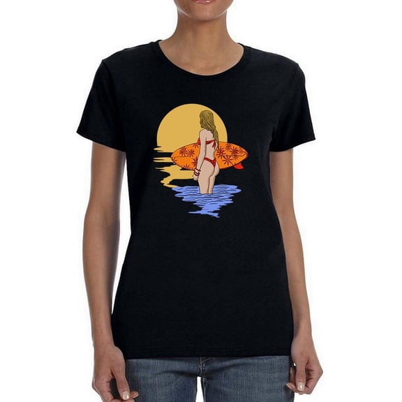 Surfer Blonde Girl Art Shaped T-Shirt Women -Image by Shutterstock, Female Large