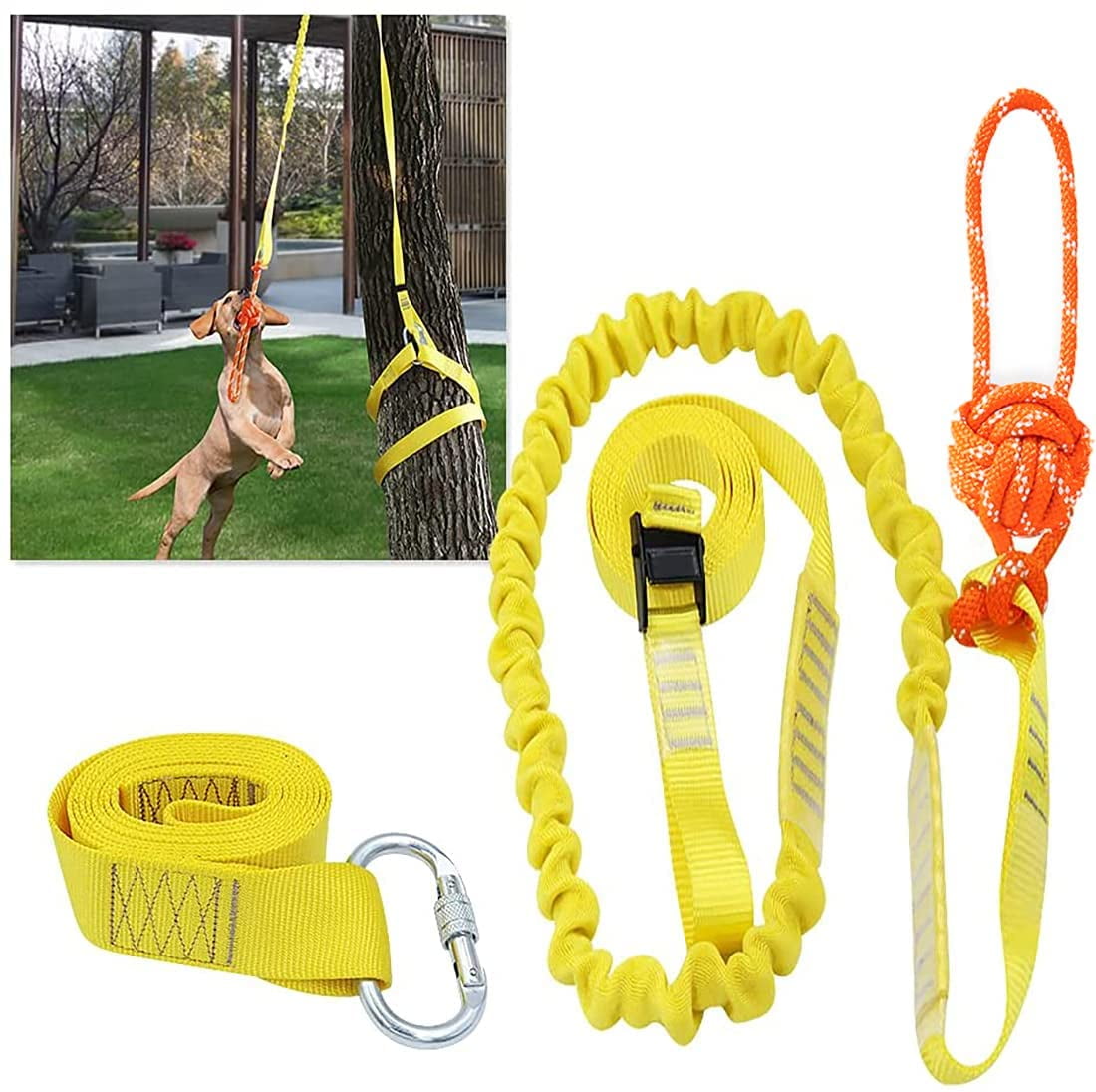 Interactive Dog Tug Toy with Dog Rope Toys for Small to Large Dogs Solo Play Bite Training Outdoor Hanging Bungee Dog Toy Pull Exercise Best for Tug of War 