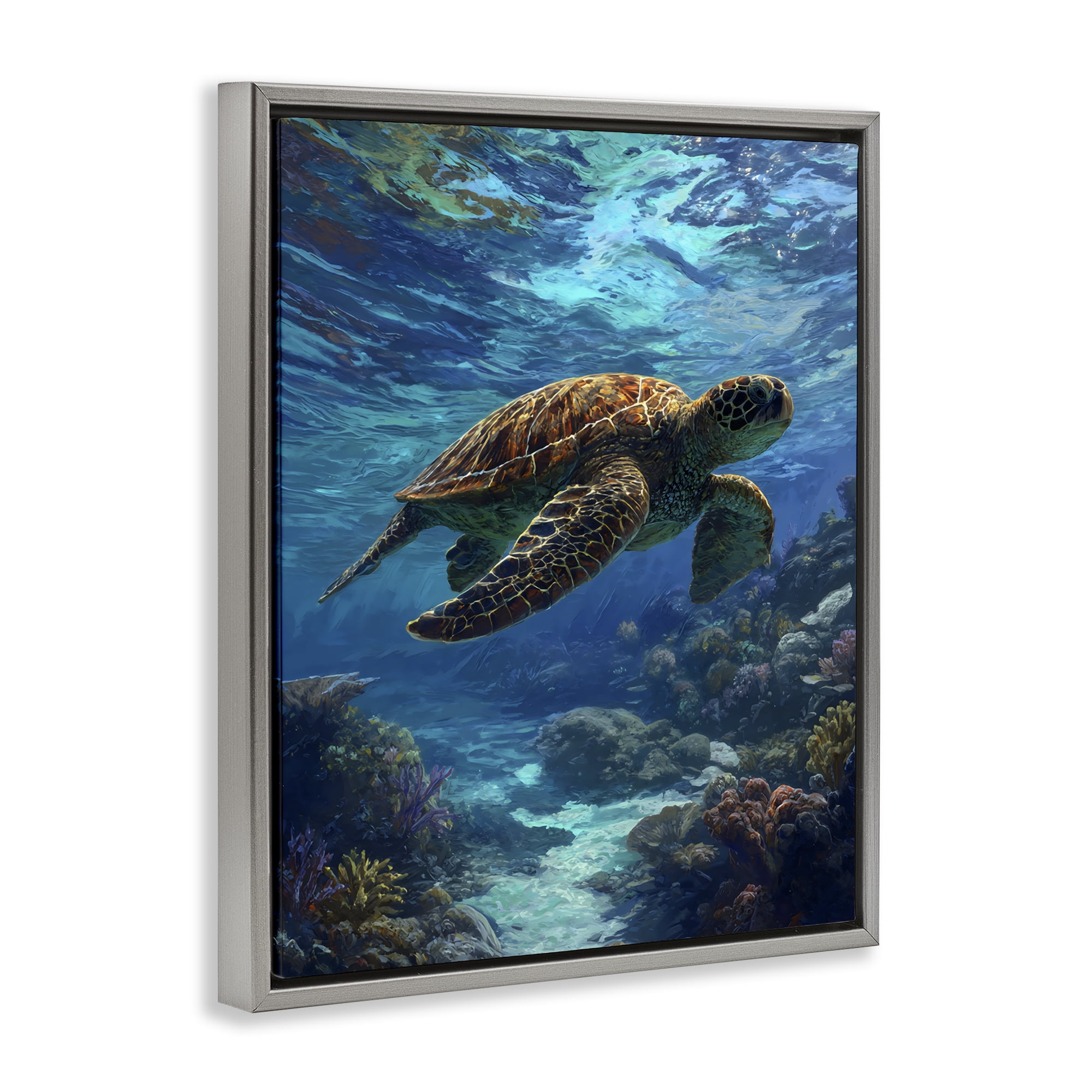Stupell Industries Oceanic Adventurer Tortoise Gray Framed Floater Canvas Wall Art, design by Franklyn Gregory
