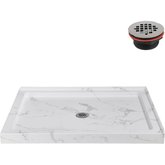 Streamline NTM-688-48MB-CR 48 in. x 36 in. Corner Acrylic Shower Base in Matte Marble with Center Drain, Drain Included