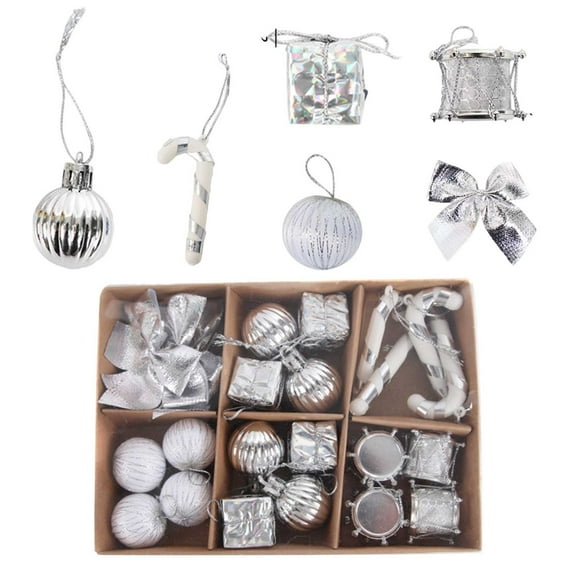 CaiYueKe Mini Christmas Ornaments, 24Pcs Small Red Gold Silver Ornaments for Christmas Tree Decorations, Assorted Tiny Shatterproof Plastic Decorative Hanging Ball Bulk Set for Xmas Home Decor