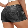 thumbnail image 4 of Faux Jean Shorts for Women Summer Mid Rise Stretchy Denim Shorts Butt Lifting Slimming Ripped Shorts for Curvy Women, 4 of 5