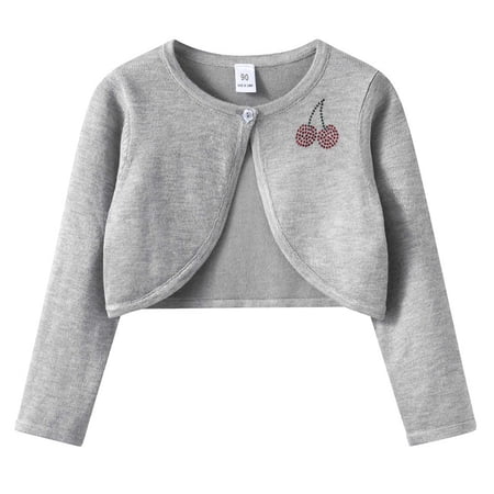 NAISIBABY Girls Short Cardigan Single Button Long Sleeve Casual Outwear School Uniform Sweater Gray Size 3