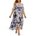 thumbnail image 2 of Wycnly Dresses for Women Plus Size Fashion Empire Waist Irregular Swing A Line Dresses Short Sleeve V-Neck Floral Print Summer Long Formal Dress Blue XXL, 2 of 7