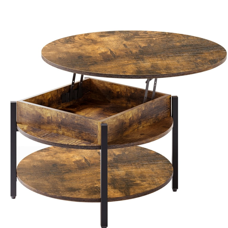REAHOME Round Lift Top Coffee Table with Storage, Farmhouse Brown photo 6