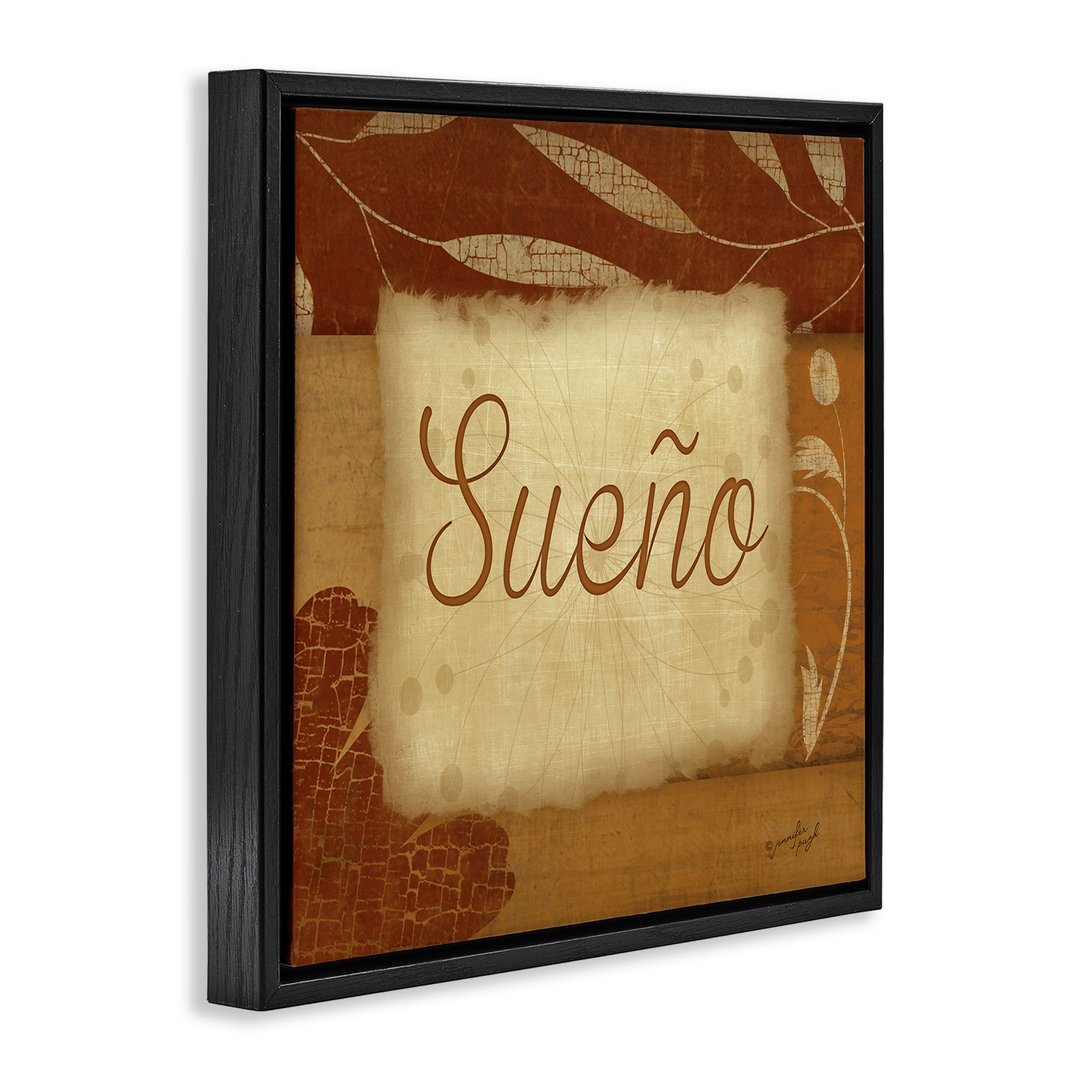 Stupell Industries Sueño con Flores Tradicionales Typography and Symbols Painting Black Floater Framed Art Print Wall Art, 25 x 25