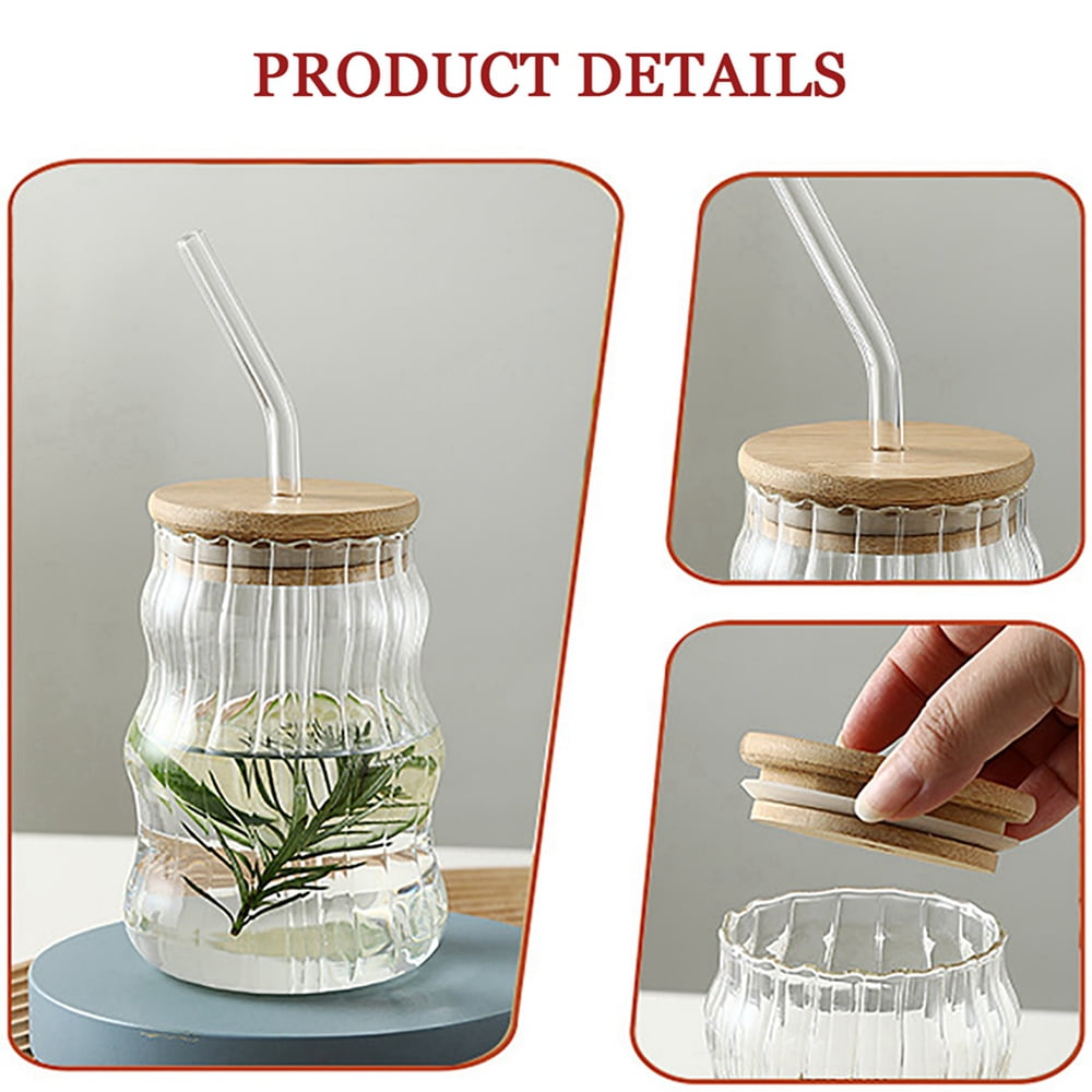 Ribbed Glass Cups With Lids And Straws, Drinking Glasses, Origami Style  Glassware With Bamboo Lid, Vintage Fluted Glassware For Cocktail Whiskey  Glasses, Iced Coffee Cup Aesthetic Cup For Gifts - Temu