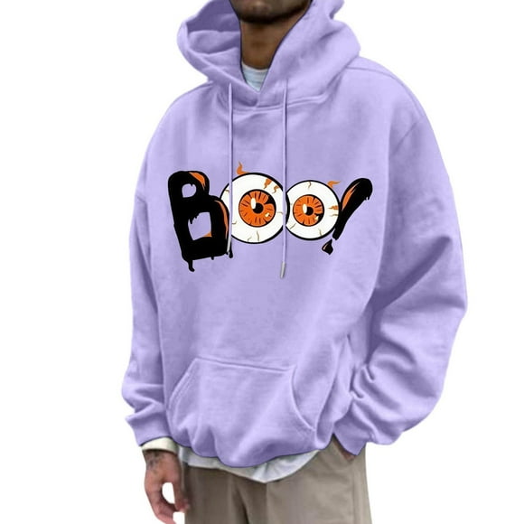 LUOGENLI Hoodies for Men Carhartt White Men's Halloween Graphic Hoodie Pullover Sweatshirt Casual Warm Lined Hooded Jacket for Fall Winter Comfort Mens Hoodies Pack of 5 Purple Size L