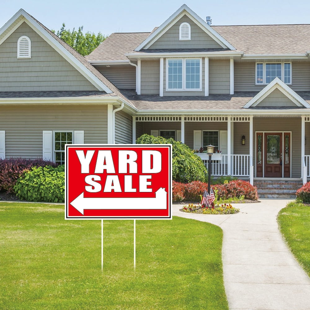 9Pcs Yard Sale Yard Sign with 18 Stakes Courtyard Auction Lawn Decorations Courtyard Sale Waterproof Sign Yard Outdoor Red and White Decorative Sign