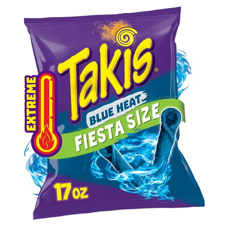 Takis Blue Heat 17 oz Fiesta Size Bag, Hot Chili Pepper Rolled Tortilla Chips