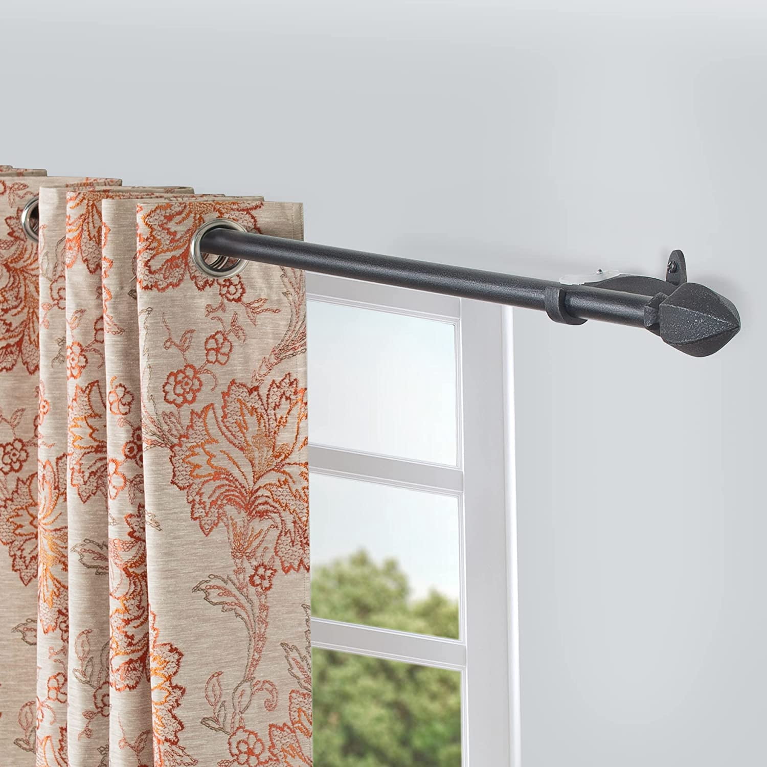 Deco Window 52 to 144 inches Extendable Curtain Rod for Windows with Hexagon Cast Finials (3/4" Dia, Rustic Black)