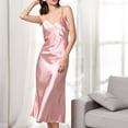 thumbnail image 2 of Defitshape Women's Satin Nightgown Soft Silk Luxurious Long Night Gown Sleepwear Slim Fit V Neck Sleep Dress Spaghetti Strap Lingerie Pink Large, 2 of 4