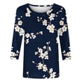 thumbnail image 3 of 3/4 Length Sleeves Shirts for Women Vintage Floral Print Tunic Tops Casual Round Neck 3/4 Sleeve Blouse Summer Loose Pullover Top Plus Size, 3 of 5