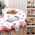 thumbnail image 3 of Valentines Day Tablecloth Round 60 Inch Red Heart Gnomes Turck Table Cloths Circle White and Back Plaid Table Cover Washable Wipeable Polyester Tabletop for Dining Kitchen Picnic Party Decor, 3 of 7