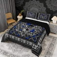 thumbnail image 2 of Erosebridal Gothic Moth Full Size Comforter Sets, Bohemian Aztec Mandala Bedding Sets, Black Gray Blue, Black Reversible 3 Pieces, 1 Comforter and 2 Pillowcases, 2 of 6